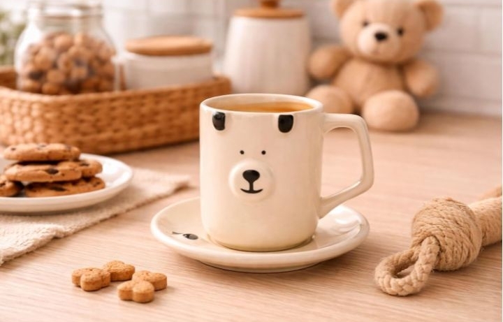 lot 4989 image: Bear Face Ceramic Coffee Cup and Saucer Set