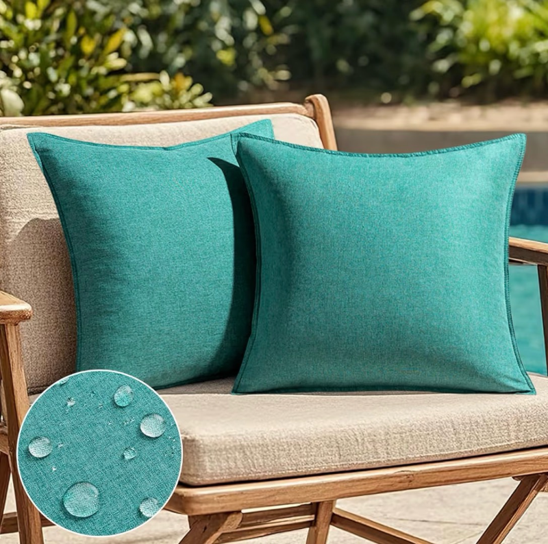 lot 5176 image: EMEMA Decorative Outdoor Waterproof Throw Pillow Covers Farmhouse Broadside Pillowcase Soft Outside Classic Cushion Cases for Patio Furniture Garden Sofa Set of 2 20x20 Inch Turquoise