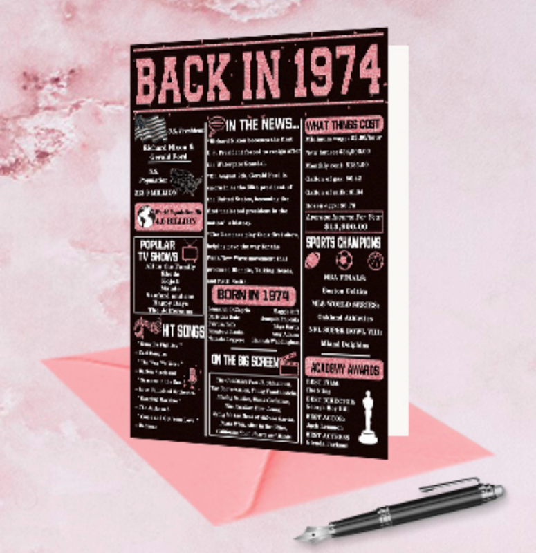 lot 5177 image: YiKaLus Sweet 50th Birthday Card for Her Women, Funny 50 Year Old Birthday Gifts for Daughter Niece, Rose Gold 1974 Birthday Decorations for Friends (12inch)