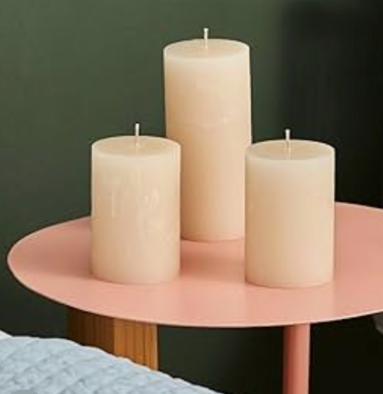 lot 5182 image: Simply Soson 3x4, 3x6, 3x8 inch Ivory Pillar Candles, Set of 3 Pillar Candles, Rustic Texture, Unscented Ivory Candles, Dripless Candles (Sandstone)