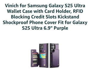 lot 5273 image: Samsung Galaxy S25 Ultra Purple Wallet Case with Card Holder and Kickstand