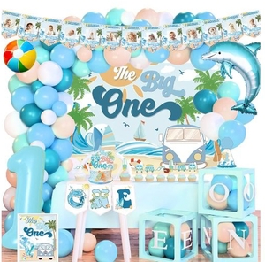 lot 5276 image: The Big One Summer Beach Surf First Birthday Party Decorations Kit