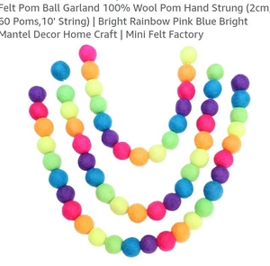 lot 5277 image: Felt Pom Ball Garland 100% Wool Rainbow Colors 3 pk