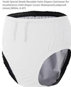 lot 5288 image: EEOST Youth Reusable Swim Diaper Cover Unisex White 6-8T
