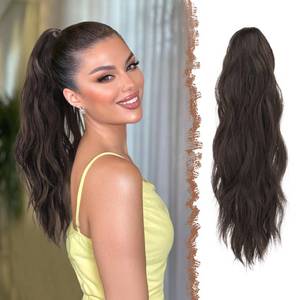 lot 5302 image: FESHFEN Ponytail Extensions, Long Claw Clip in Ponytail Hairpiece Synthetic Pony Tails Hair Piece Natural Wavy Hairpieces for Women, 20 inch Dark Brown