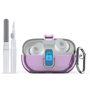 lot 5303 image: Upgrade Secure Lock for Beats Solo Buds 2024 Case Cover with Cleaner Kit, AGENTNANO Clear TPU Shockproof Protective Cover Compatible with Beats Solo Buds Charging Case with Carabiner-Clear Purple