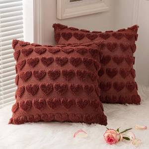 lot 5317 image: MIULEE Valentines Pillow Covers 18x18 Inch Set of 2 Valentines Day Burgundy Heart Love Decorative Cute Soft Plush Faux Fur Throw Pillows for Girl Bedroom Couch Sofa Holiday Home Decor