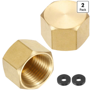 lot 5699 image: uxcell 2Pcs Brass Hex Head Compression Fitting Stop Valve Cap, 38 NPT Female Thread Pipe Fitting Cap Tubing Ends Sealing Cap with Gasket Gold Tone, 38 NPT (ID 58)