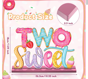 lot 5700 image: Queekay Donut Two Sweet Letter Sign Wooden Table Centerpieces 2st Donut Party Decorations