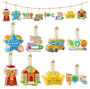 lot 5709 image: Yookeer 24 Pcs Happy 100th Day of School Decorations Wooden Hanging Ornaments Hooray Happy 100 Days Prop Party Supplies Wood Signs for Kindergarten Preschool Primary High School Classroom Celebration