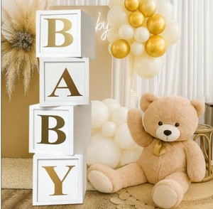 lot 5728 image: Baby Shower Decorations Baby Balloon Boxes Blocks with 30 Letters for DIY Boy Girl 1st Birthday, Teddy Bear Baby Shower, Bridal Shower, Gender Reveal Party Decoration by QIFU