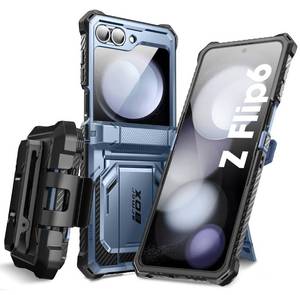 lot 5737 image: i-Blason for Samsung Galaxy Z Flip 6 Case, ZFlip 5 Case with Stand, Built-in Screen Protector Hinge Protection Belt-Clip, Military Phone Case for Samsung Z Flip 7 FE65, Armorbox, DarkBlue