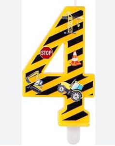 lot 5748 image: Construction Birthday Candle, Happy Birthday Candles Numbers Construction Cake Topper Yellow and Black Striped Candles for Boys Construction Birthday Party Supplies Decorations (Number 4)