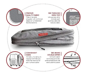 lot 5775 image: LeanTravel Compression Packing Cubes for Travel Organizers with Double Zipper, Grey, Small, travel (16x12x4)