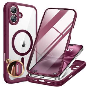 lot 5786 image: Miracase for iPhone 16 Case 6.1, Bubble Free Full-Body Bumper Phone case with Built-in Full Glass Screen &Lens Protector,No Gap,Compatible with MagSafe,Drop Proof 16 Cover, Plum