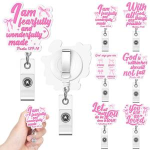 lot 5798 image: 6 Pcs Pink Bow Christian Badge Reels Retractable Bible Verse Religious ID Badge Holder Clip Jesus Scripture Gift Inspirational Quote Gifts for Christmas Women Mother Nurse Doctor Teacher Student