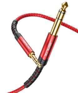 lot 5799 image: 3.5mm to 6.35mm Stereo Audio Cable, JSAUX 6.35mm 14 Male to 3.5mm 18 Male TRS Bidirectional Stereo Audio Cable Jack 4FT for Guitar, iPod, Laptop, Home Theater Devices, Speaker and Amplifiers-Red