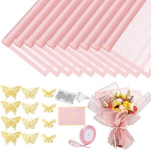 lot 5804 image: woric 93pcs Flower Wrapping Paper Kits, 20 Sheets Waterproof Pink Floral Bouquet Wrapping Paper 10 Greeting Cards 12 Butterfly 50 Flower Pins 1 Roll Ribbon for Graduation Party DIY Crafts