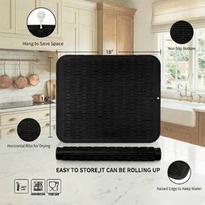 lot 5805 image: MicoYang Silicone Dish Drying Mat for Multiple Usage,Easy clean,Eco-friendly,Heat-resistant Silicone Mat for Kitchen Counter or Sink,Refrigerator or Drawer Liner Black XL 18 inches x 16 inches