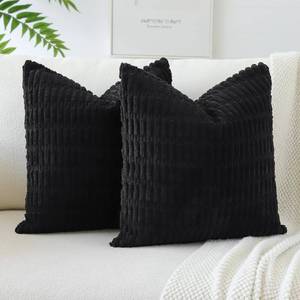 lot 5811 image: OTOSTAR Soft Striped Corduroy Decorative Throw Pillow Covers 12 x 20 Inch Pillow Covers Lumbar Cushion Case Couch Pillowcases for Sofa Bed Home Decor Pack of 2 (Black)