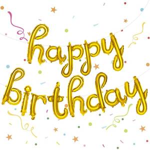 lot 5814 image: LovesTown Happy Birthday Balloons Banner, Gold Birthday Sign Banner Mylar Foil Letters Balloon Happy Birthday Metallic Balloons for Kids Party Supplies, Medium