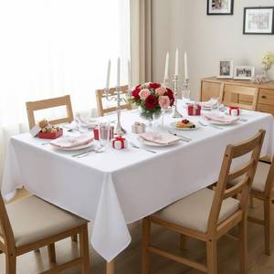 lot 6005 image: sancua Rectangle Tablecloth - 60 x 84 Inch - Stain and Wrinkle Resistant Washable Polyester Table Cloth, Decorative Fabric Table Cover for Dining Tables, Buffet Parties and Camping, White