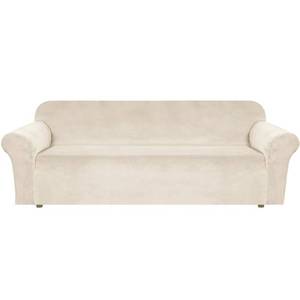 lot 6007 image: H.VERSAILTEX Stretch Sofa Covers Large Couch Covers Sofa Slipcovers Furniture Protector Soft with Non Slip Elastic Bottom, Feature Thick Comfy Rich Velour (XL Sofa, Ivory)
