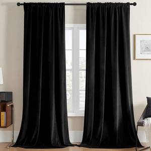 lot 6021 image: Joydeco Black Velvet Curtains 90 inch Length 2 Panels, Luxury Blackout Rod Pocket Thermal Insulated Window Curtains, Super Soft Room Darkening Drapes for Living Dining Room Bedroom,W62 x L90 inches