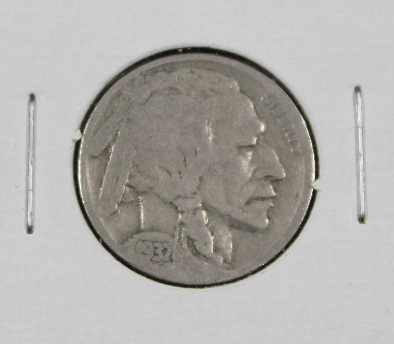 lot 4090 image: 1937 U.S. Buffalo Indian Head Nickel, 5 Cent Coin