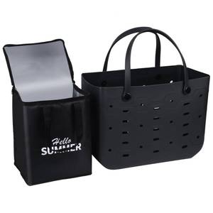 lot 5831 image: PoVwlty Rubber Beach Tote Bag (Insulated Cooler Bag NOT INCLUDED) , Waterproof Sandproof Pool Bag for Beach, Pool, Travel- Perfect for Summer (BLACK, Medium)