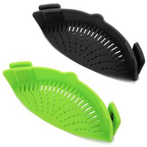 lot 5846 image: 2 Pcs Clip on Strainer, Pot Strainer for Pasta Meat Vegetables Fruit, Silicone Strainers - Fit All Pots Bowls.