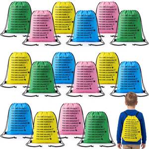 lot 5847 image: Sweetude 24 Pcs End of Year Gifts for Students Bulk Drawstring Backpack for Kids, Motivational Gifts for Students from Teacher, Graduation Goodie Bags for Classroom, Summer Party (Motivational)