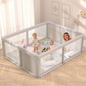 lot 5857 image: Baby Playpen Play Pens for Babies and Toddlers Play Yards for Indoor & Outdoor with Breathable Mesh Anti-Fall Playpen Grey - Retail $100