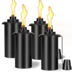 lot 5864 image: 16oz Torch Replacement Canisters - 4 Pack Refillable Metal Torch Fuel Canisters with Wicks and Snuff Covers, Outdoor Tabletop Lantern Decorative Cans for Garden, Patio, Luau, Beach Theme Parties