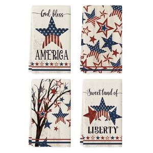 lot 5868 image: Artoid Mode America Stars Tree Patriotic 4th of July Kitchen Towels Dish Towels, 18x26 Inch Farmhouse Memorial Day Decoration Hand Towels Set of 4