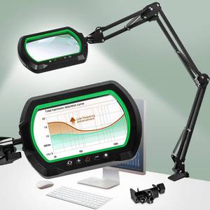 lot 5873 image: 12X Ultra Long 3-Section Swing Arm Lighted Magnifying Glass, NUEYiO 5.3 3.2 Rectangle Large Magnifier Lamp with Stand, 5 Color Mode, 4-way Metal Clip on Workbench Light for Reading Hobby Craft-Green - Retail $41