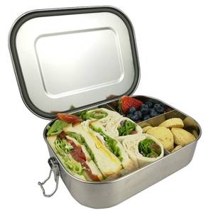 lot 5875 image: UPTRUST Leak Proof Stainless Steel Bento Lunch Container, (47OZ1400ML) Metal Bento Lunch Box for Kids or Adults, 3 Compartment Packing Box for Work Lunch