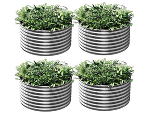lot 5879 image: 4 Pack Round Galvanized Raised Garden Bed Outdoor, Metal Garden Bed for Vegetables, Above Ground Garden Box for Flower, Steel Raised Beds for Gardening - 2FT