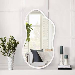 lot 5887 image: AAZZKANG Small Wall Mirror with Irregular Wood Framed Decorative White Mirrors for Bedroom Dressing Room Living Room Bathroom Entryway