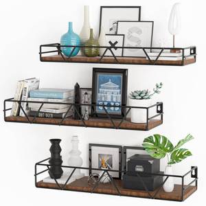 lot 5888 image: Amaoot Floating Shelves Set of 3, Home Wood Wall Shelf, Farmhouse Shelf for Bedroom, Wall Mounted Floating Shelf for Living Room, Bedroom, Bathroom, Kitchen, Office (Black)
