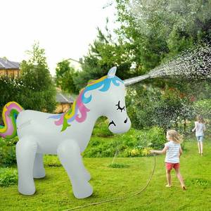 lot 5889 image: Float Joy Sprinkler for Kids Unicorn Water Sprinklers Inflatable Toys for Outdoor Play Summer Yard Kids and Adults Party Decoration - Retail $33