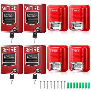 lot 5891 image: Relaxweex 8 Pcs Fire Alarm Pull Station Fire Warning Siren 1224V DC Sound and Light Emergency Alarm Dual Action Manual Call Point with Key Security Horn Buzzer for Home or Office - Retail $70