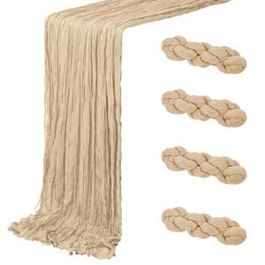 lot 5894 image: 4 Pack Beige Cheesecloth Table Runner 20 x 120 inch Gauze Table Runners 10 FT Long,Semi Sheer Boho Cheese Cloth Fabric Table Runner Bulk for Party,Wedding,Baby Shower,Bridal Shower Decoration