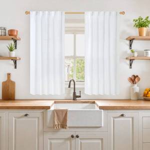 lot 5898 image: YoungsTex Short White Linen Curtains 45 Inch Length 2 Panels for Window, Semi Sheer Drapes Light Filtering with Rod Pocket Back Tab Lightweight for Cafe Kitchen Bathroom, 42 X 45 Inch