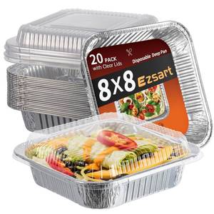 lot 5902 image: Ezsart 8x8 Aluminum Pans with Clear Lids - 20 Pack Disposable Baking Pans, Tin Foil Trays for Baking Cake, Cooking, Heating, Storing and Prepping Food