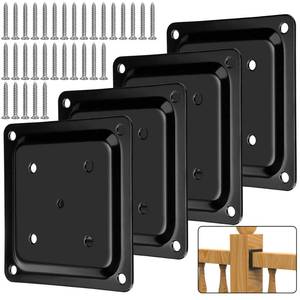lot 5910 image: 4 Pcs Wood Post Plate Connector, 4 x 4 Wood Fence Post Anchor Base, Deck Porch Railing Support Base, Powder-Coated Decking Post Base (4)