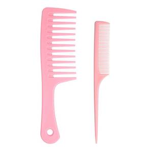 lot 5913 image: 2 Pcs Hair Comb Set for Women Curls Styling, Fine Tooth Rat Tail Combs for Detangling, Wide Tooth Comb for Curls Styling, Pink Large Hair Comb for All Hair Types, Wet or Dry Use Hurt-Free Brushing