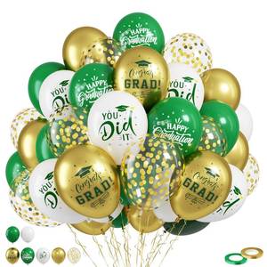 lot 5925 image: FunHot Green Gold Graduation Balloons, 50 Pcs Congrats Grad Balloon, 12 Inch Green Gold White Confetti Grad Cap Helium Latex Balloons for High School College Class of 2026 Graduation Party Decorations