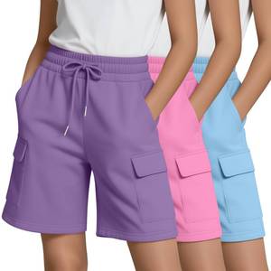 lot 5932 image: LessonZoo 3 Pack Girls Cargo Bermuda Shorts Elastic Drawstring Long Shorts Loose Casual Yoga SweatShorts with 4 Pockets(Light Blue, Rose Pink, Taro Purple,7-8 Years) - Retail $38