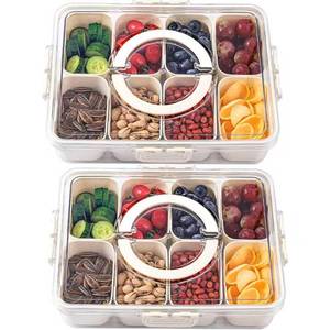 lot 5937 image: shopwithgreen 2Pcs Divided Serving Tray with Lid and Handle, Portable Snackle Box Snack Containers for Charcuterie, Party, Veggies, Snack, Fruit, Nuts, Candy, Chip, Entertaining, Picnic